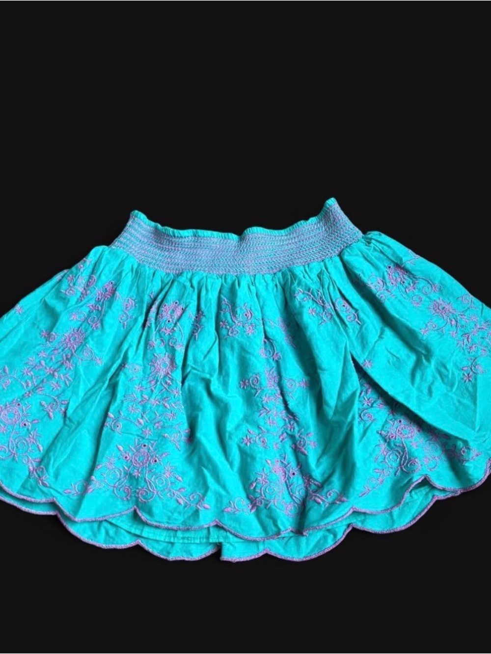 Aeropostale Vintage Turquoise Skirt with Purple Embroidery